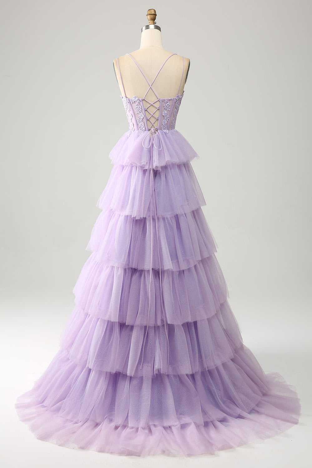 Lilac floral embroidery prom dress, tulle party dress