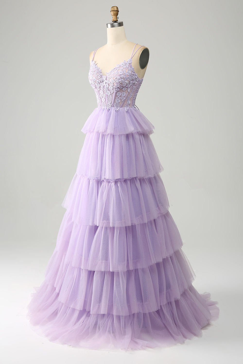 Lilac floral embroidery prom dress, tulle party dress