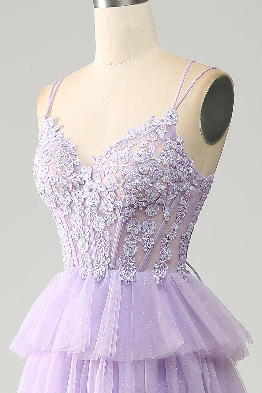 Lilac floral embroidery prom dress, tulle party dress