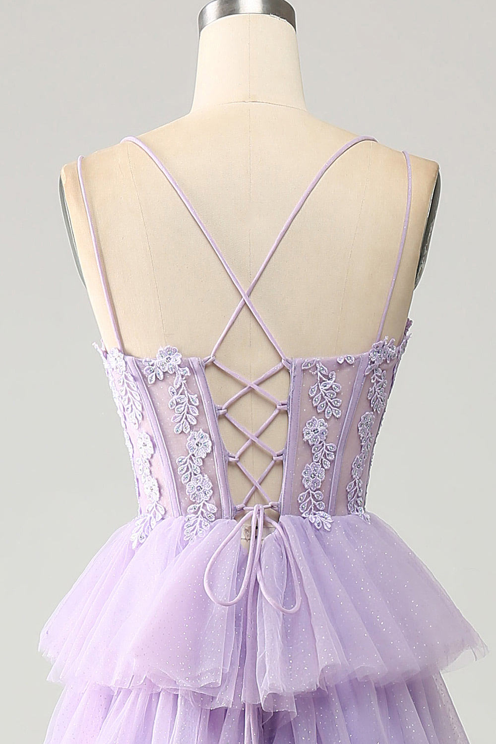 Lilac floral embroidery prom dress, tulle party dress