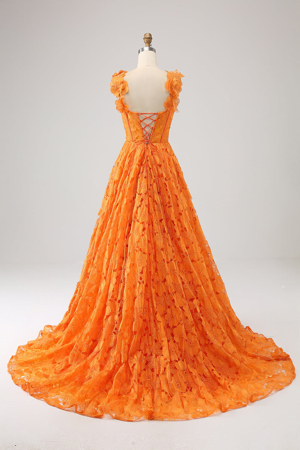 Long Orange Prom Dresses, Custom Embroidery Floral Evening Gown, Slit Party Dress