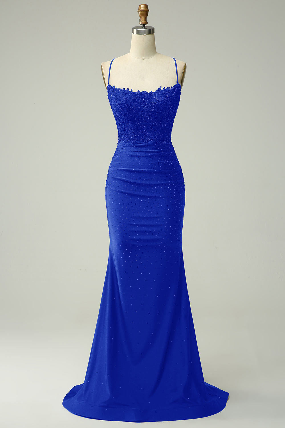 Spaghetti straps beaded party dress, custom blue evening gown