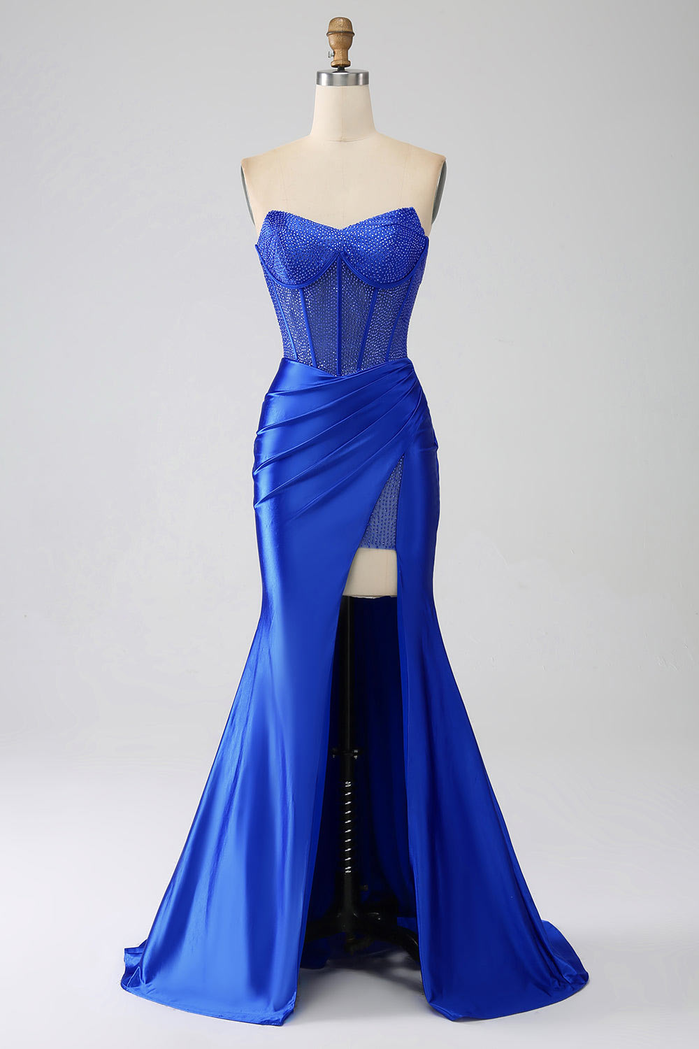 Royal blue strapless evening dress, slit party dress, custom dress for gift