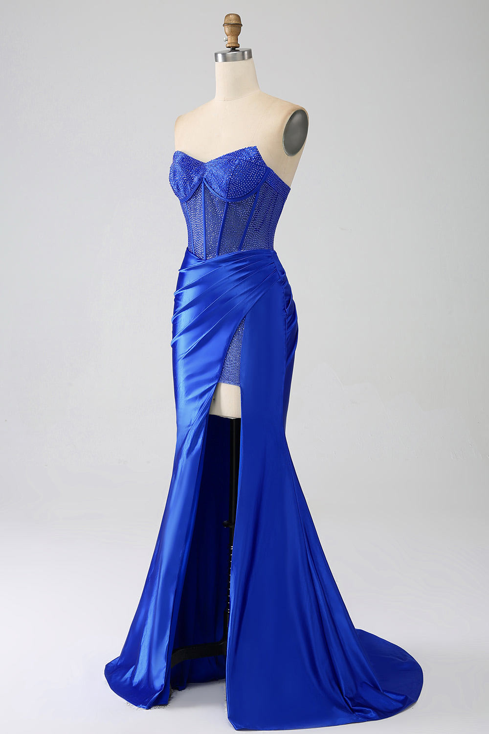 Royal blue strapless evening dress, slit party dress, custom dress for gift