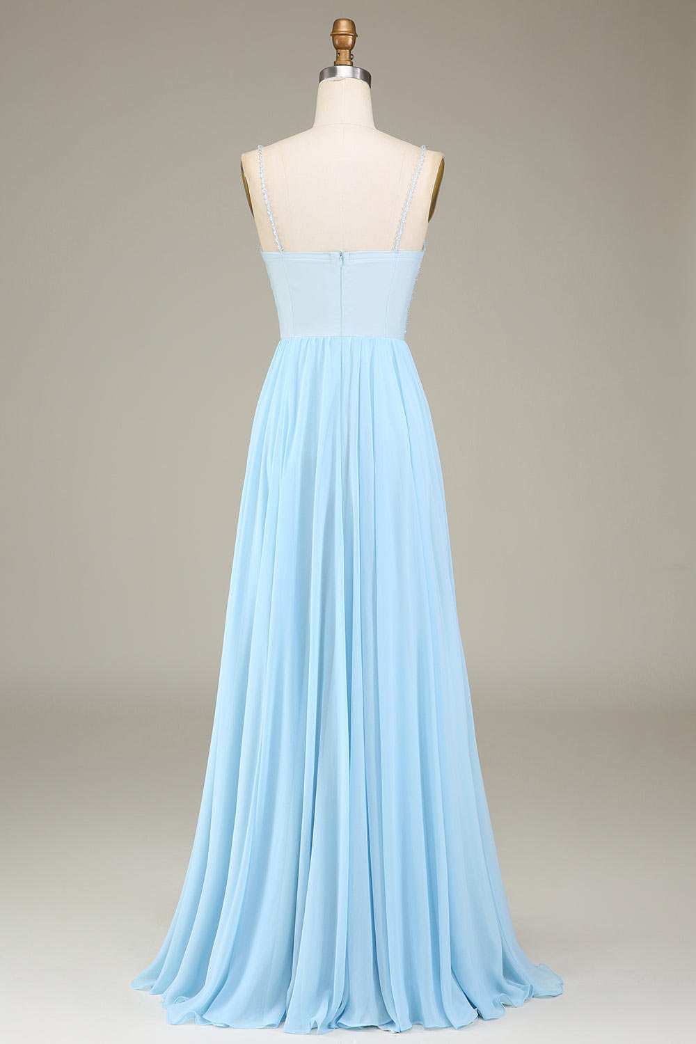 Spaghetti straps crystal party dress, custom sky blue tulle evening gown